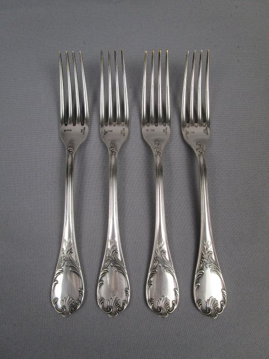 Christofle Paris / France - 4 Speisegabeln - Modell: 'Marly' - unbenutzter Zustand - Cutlery set - Silver-plated