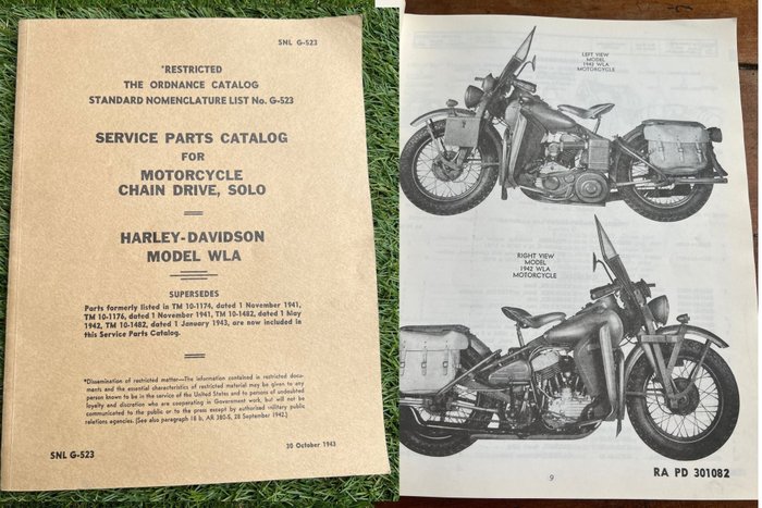 United States of America - WW2 US Army Harley Davidson WLA / WLC Motorcycle - official technical handbook - No reserve price!!! - 1943