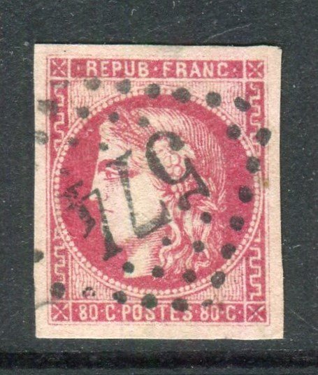 França 1870 - Superbe & Rare n° 49c Rose Carminé en parfait état