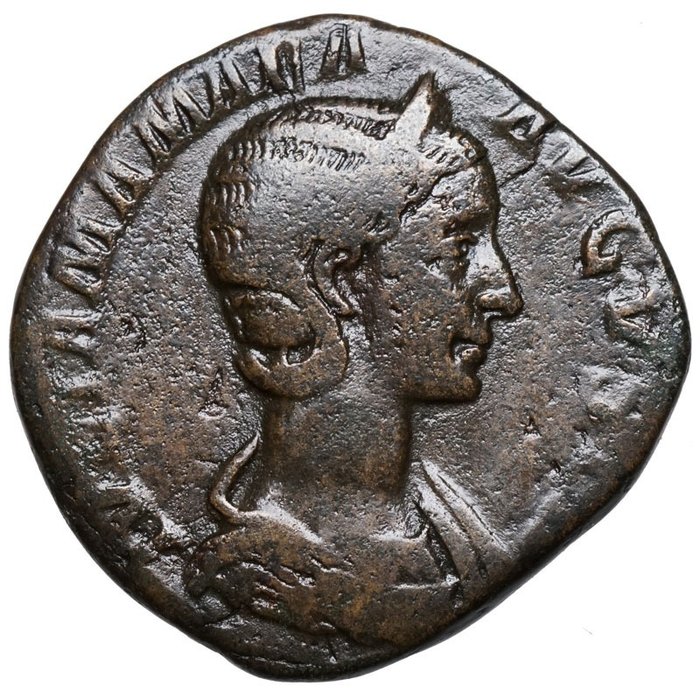 Rooman imperiumi. Julia Mamaea (Augusta, 222-235). Sestertius Rom, VENUS hält Schild, Zepter und Helm