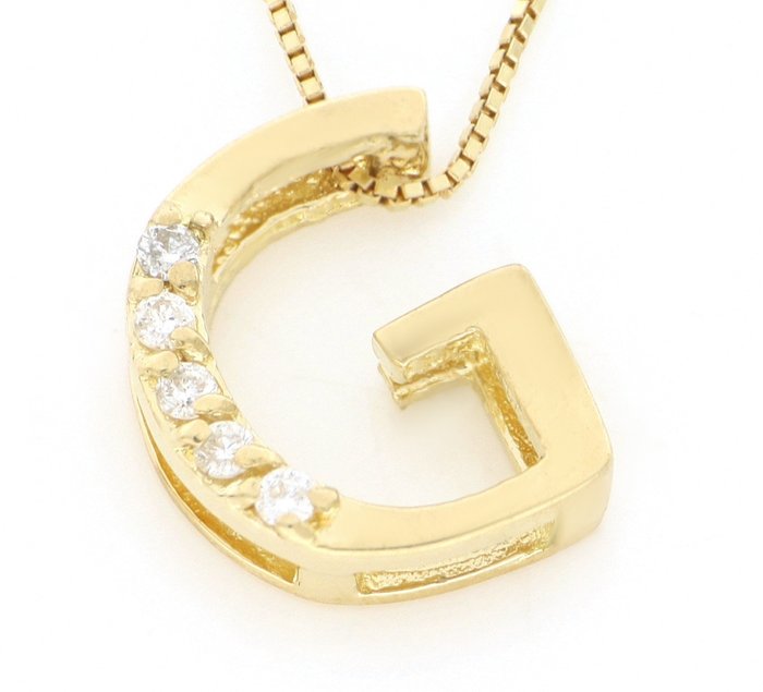 No Reserve Price Necklace - Yellow gold, NEW  0.07ct. Round Diamond 