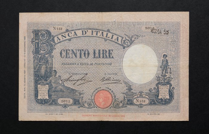 Italia. 100 Lire 12/08/1929 "Azzurrina" - Gigante BI 18E