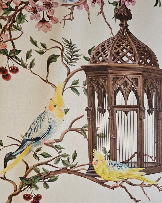 独特的新艺术风格面料，带笼子和鹦鹉 - 300x280cm - 纺织品 - 280 cm - 0.02 cm