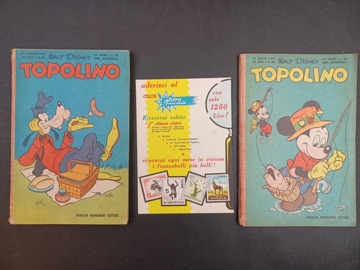 Topolino Libretto nn. 204, 206 - Completo di Cartolina Astra Francobolli - 2 Comic - Πρώτη έκδοση - 1959