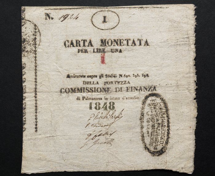 Włochy. - 1 Lira 1848 Assedio Palmanova - Gav. Boa. 01.0449