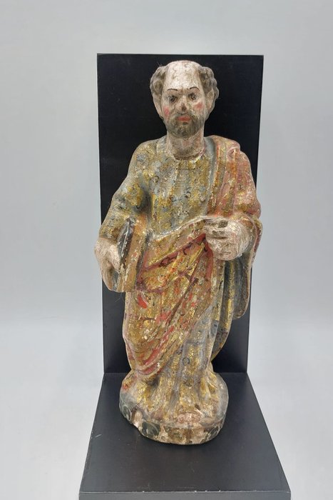 Sculptură, Escultura de Santo con libro. Siglo XVII - 30 cm - Lemn