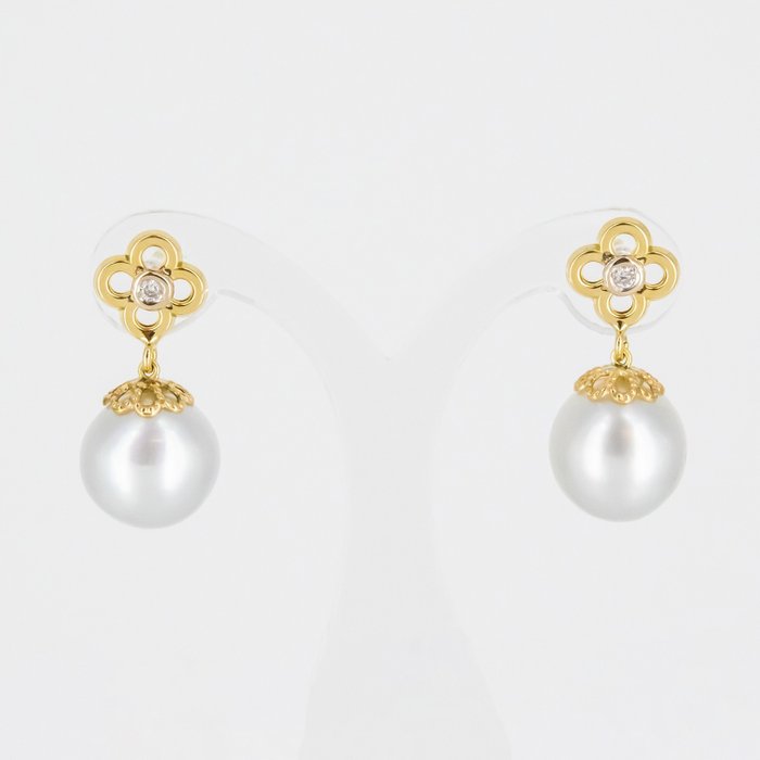 Boucles d'oreilles - Or jaune Diamant - Perle 