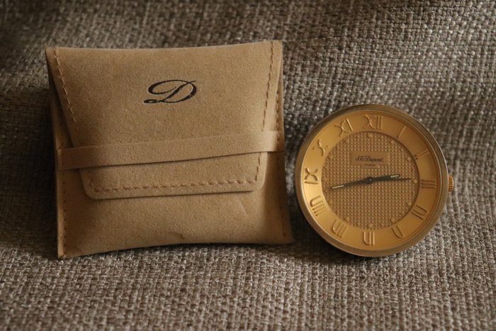Επιτραπέζια ρολόγια και ρολόγια γραφείου - Ξυπνητήρι, Ρολόι γραφείου, Ρολόι ταξιδιού - S. T. Dupont Paris - Μοντέρνα - Gold-plated, Πλαίσιο Plaque D’Or χρυσό 18 καρατίων - 1970-1980