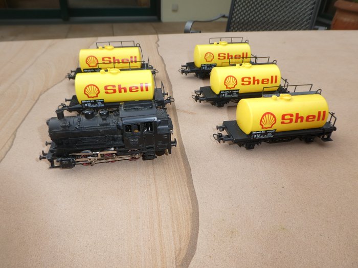 Märklin H0 - 3000/4442 - Set de trenes (6) - Tren de aceite mineral, locomotora cisterna BR 89 con 5 vagones cisterna Shell - DB