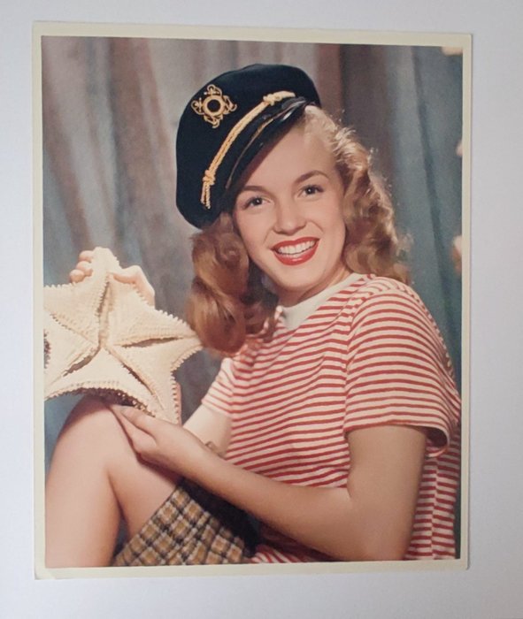 (BRUNO) BERNARD OF HOLLYWOOD - Marilyn Monroe in Sailor's cap and a red and white striped t-shirt