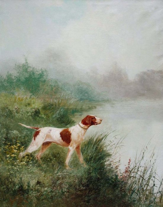 Emile Godchaux (1860-1938) - Hunting dog in search of ducks