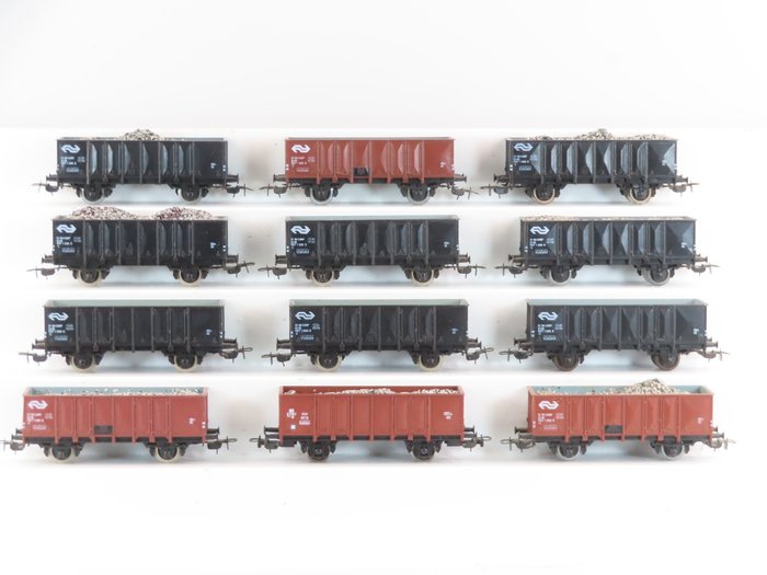 Piko H0 - 5/6444-090 - Modellbahn-Güterwagen (12) - 12x 2-achsiger hoher offener Kastenwagen - NS