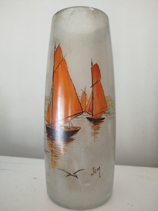 JEM  éleve de François Théodore Legras (1839-1916) - vase émaillé lacustre - - Vază pentru o singură floare  - Sticlă