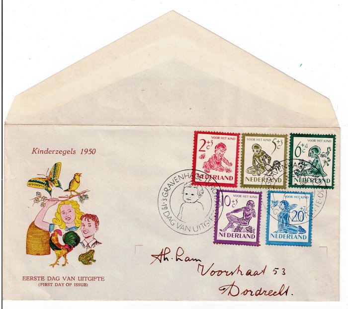 Alankomaat 1950 - lasten sarja ensimmäisen päivän kirjekuoressa, jossa on avoin läppä - E4 (NVPH 2024)