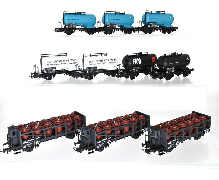 Liliput H0 - 207 40/250 43/250 46/250 47/250 49 - Modellvonat teherfuvarozás (10) - Vegyi és kőolajtermékek szállítására szolgáló kocsik - NS