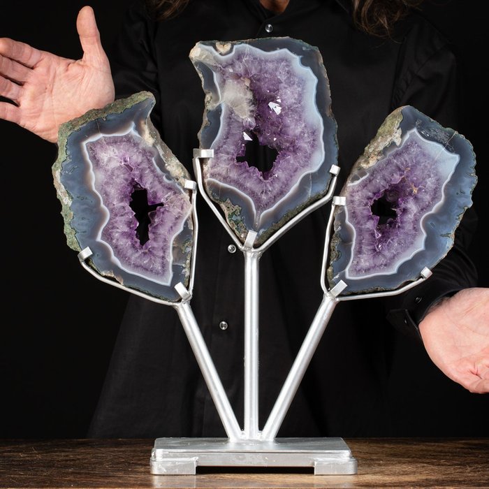 Exclusive Amethyst Slices - Trio of Amethyst Geode Slices - Height: 479 mm - Width: 464 mm- 7100 g