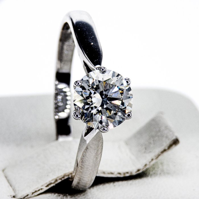 Sin Precio de Reserva - 1.04 Ct F-G/SI1  Round Diamond Ring Anillo de compromiso - Oro blanco -  1.04ct. Redondo Diamante 