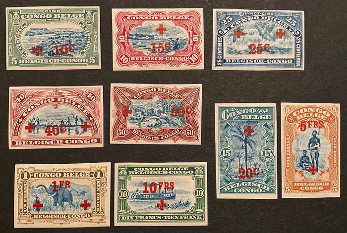Belgian Kongo 1918 - Belgian Kongon Punaisen Ristin lisämaksu postimerkit - Täydellinen sarja UNPERTENED - POST FRESH - OBP 72/80 ND