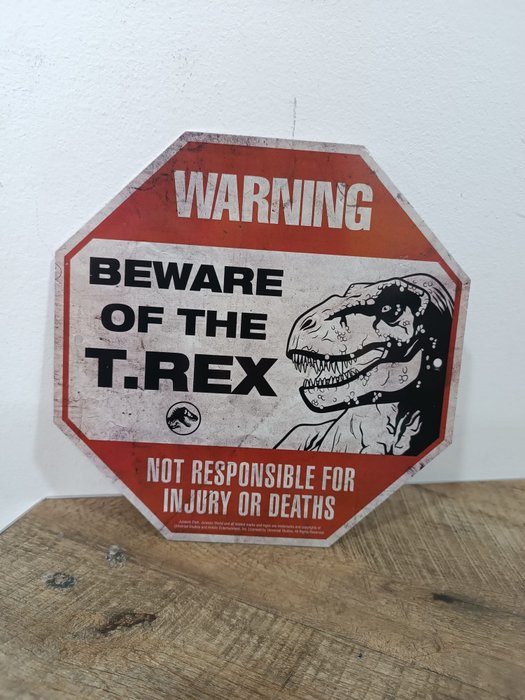 Jurassic Park -  - Filmrekvisita Officiellt licensierad metallvarningsskylt (T-REX)
