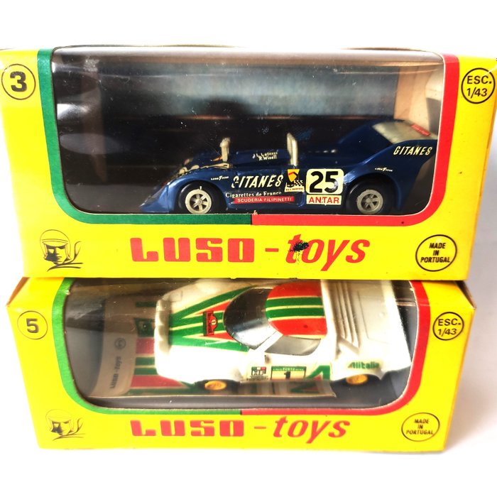 Luso-Toys 1:43 - 2 - Machetă mașină - Lancia Stratos Alitalia P-5 / Lola Gitanes P-3 - În Cutia Originală