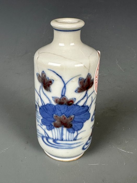 青花釉裡紅荷塘水鳥紋鼻煙壼(Lot.s0091) - Porcellana - Cina - 20 ° secolo