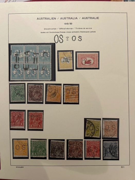 Australien 1913/1933 - Flot samling af officielle frimærker på albumsiden