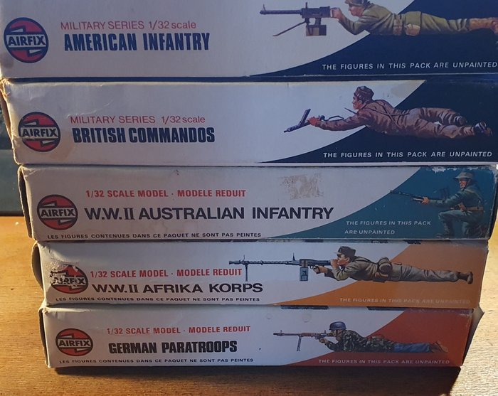 Airfix  - Toy figure 1 American Infantry, 2 British Commandos, 3 Australian Infantry, 4 Afrika Korps, 5 German Paratroops - 1970-1980 - U.K.