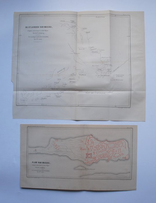 Asien, Landkarte - China/Macao; Tresling - 2 kaarten - 1881-1900