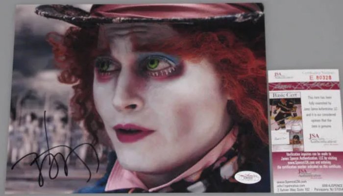 Alice in Wonderland - Signed by Johnny Depp (The Mad Hatter) - 20x25 cm, with  JSA COA