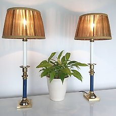 Lamp (2) – CARAVELL – High-End Tafellampen – 46 cm – Messing, Metaal, Linnen