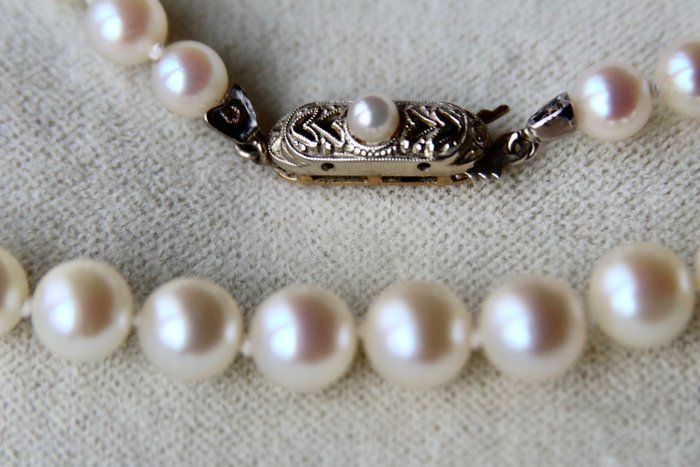 Ca. 1930 Antique Necklace sea/saltwater selected pearls "AAA" - 项链 - 18K包金 白金, 黄金 珍珠 