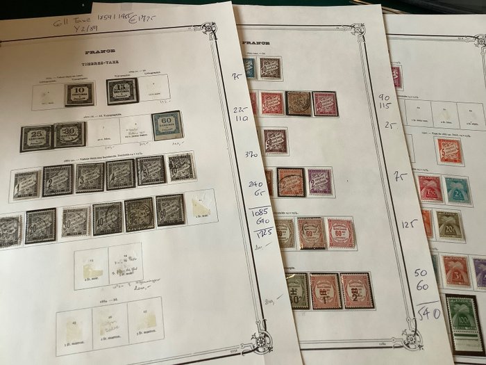 Franța 1859/1955 - O colecție bună de taxe poștale, inclusiv Yvert 2 și 9 nefolosite și tip Duval mai bun - Yvert 2/89