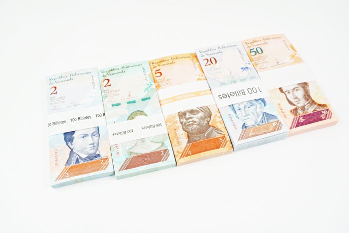 Venezuela. - 100 x 2, 2, 5, 20, 50 Bolívares - 5 Original bundles  (Ei pohjahintaa)