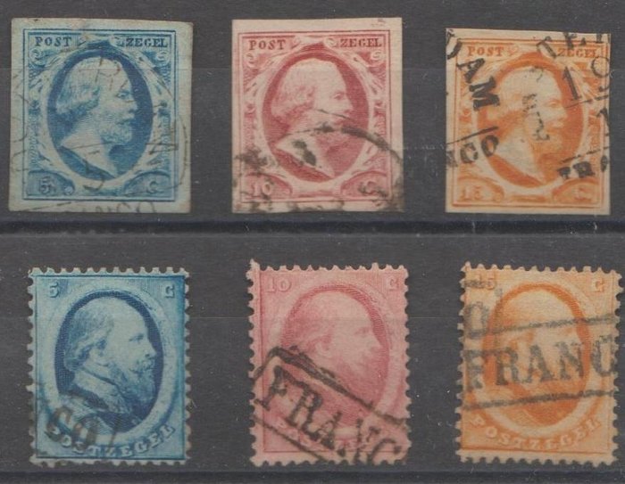 Nederländerna 1852/1864 - kung Vilhelm III - NVPH 1/3 + 4/6