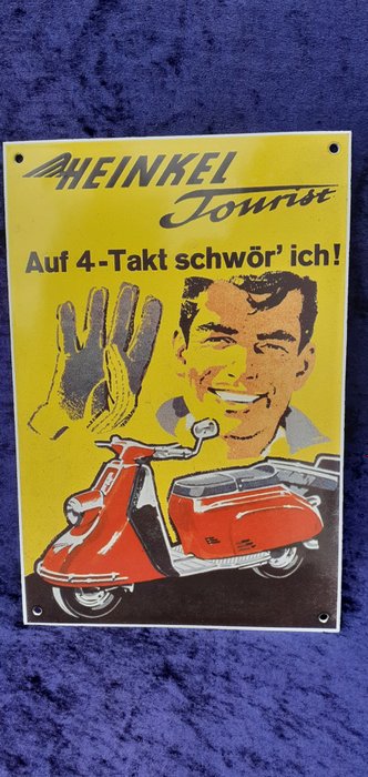 Placa de esmalte - Placa publicitária Heinkel Tourist 30 x 20 cm