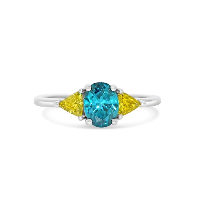 Ohne Mindestpreis - Ring Weißgold Blau Diamant  (Farbbehandelt) - Diamant 