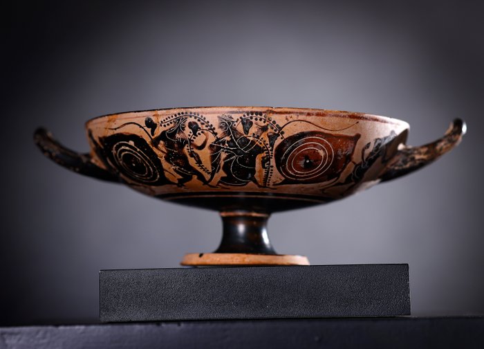 古希臘，邁錫尼 陶瓷 Kylix 通過 TL 測試和西班牙出口許可證。 9x28x21 厘米