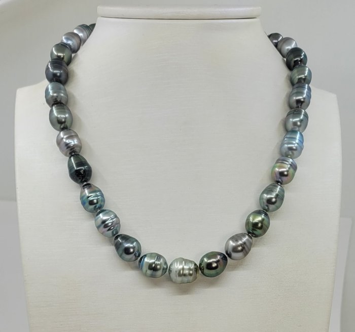 Ohne Mindestpreis Halskette - 8,2 x 11,5 mm schimmernde Multi-Tahiti-Perlen 