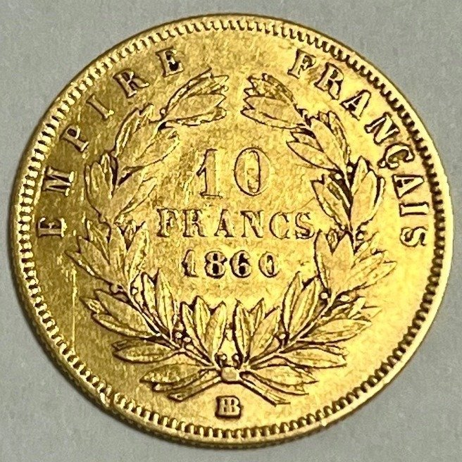 法國. 拿破崙三世 (1852-1870). 10 Francs 1860-BB, Strasbourg