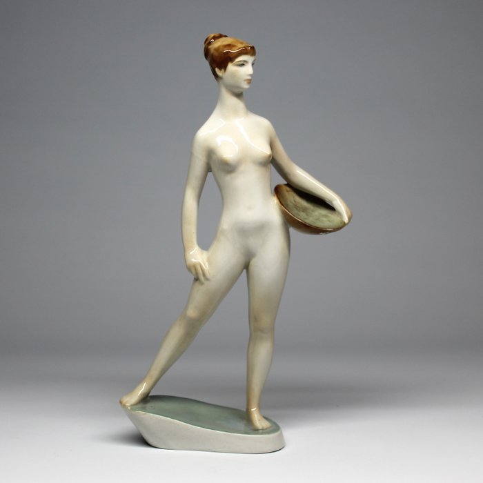 Zsolnay - János Török (1932-1996) - 小塑像 - Woman with bowl - 瓷器