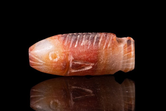 Muinainen Egypti Stone Fish Scaraboid hieroglyfeillä
