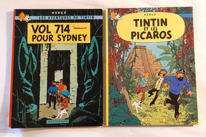 Tintin T22 + T23 - Tintin et les picaros (C1) + Vol 714 pour Sydney (B37) - 2x C - EO + Ré - 2 Album - Prima edizione/ristampa - 1968/1976