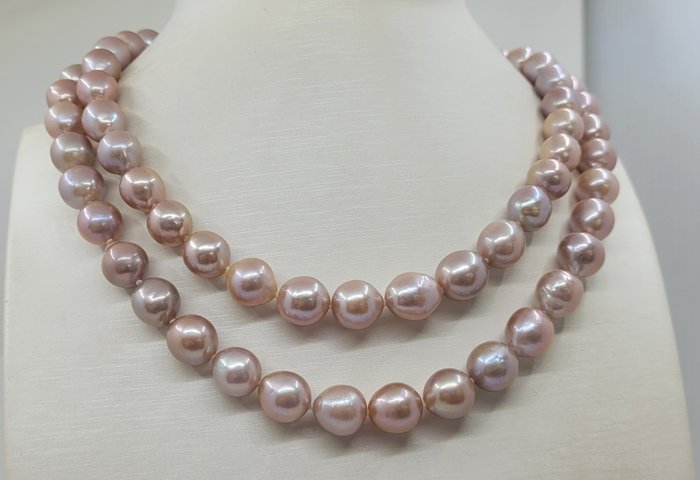 Utan reservationspris - 8.3x10.5mm Pink Edison Pearls Halsband - Vittguld 