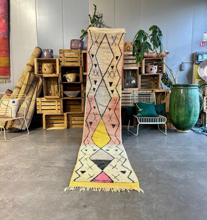 Pastellfarbener Berberteppich – Boho-Flurteppich – marokkanischer Läuferteppich - Teppich - 370 cm - 70 cm
