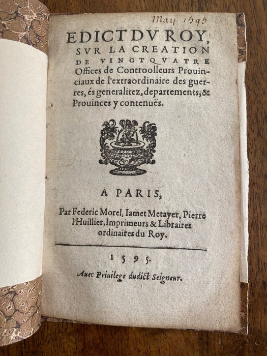 Henry (Henri IV) / De Lafontaine - Edict du Roy,// sur la creation // de vingtquatre // Offices de Controolleurs Provin- // ciaux de - 1595
