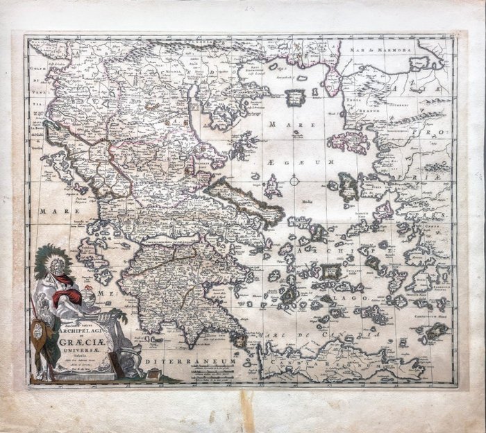Europa, Mapa - Grécia / Ática / Peloponeso / Ilhas Helênicas; Frederick de Wit - Accurata totius Archipielagi et Greciae Universae - 1661-1680