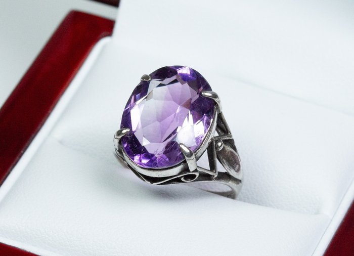 No Reserve Price - 7.00 ct Amethyst (tested) - Ring - Silver 
