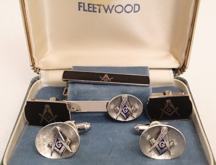 FLEX-LET - Logo Masonerie Placat cu Argint Două Seturi Lot - Butoni