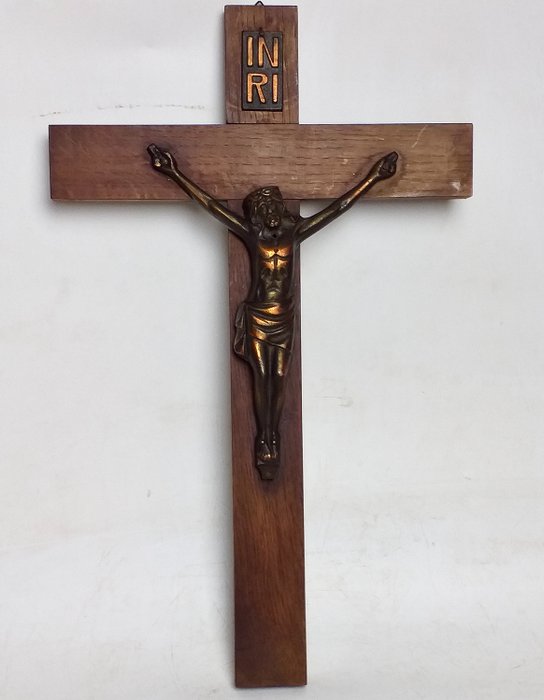 Vallási és spirituális tárgyak - Jézus a kereszten - 50 cm (1) - Fa, Réz - 1930-1940