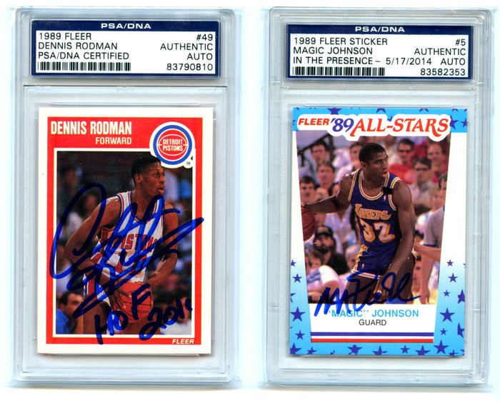 1989/90 - Fleer - NBA - Dennis Rodman & Magic Johnson - 2 Graded card - PSA/DNA Authentic Auto